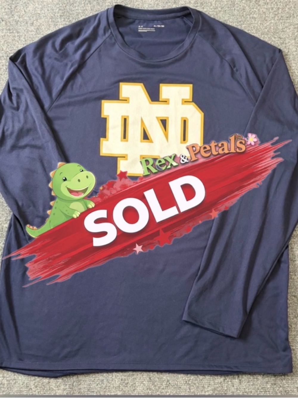 Under Armour Notre Dame Long Sleeve Shirt Mens XL Blue ND Logo Loose Fit